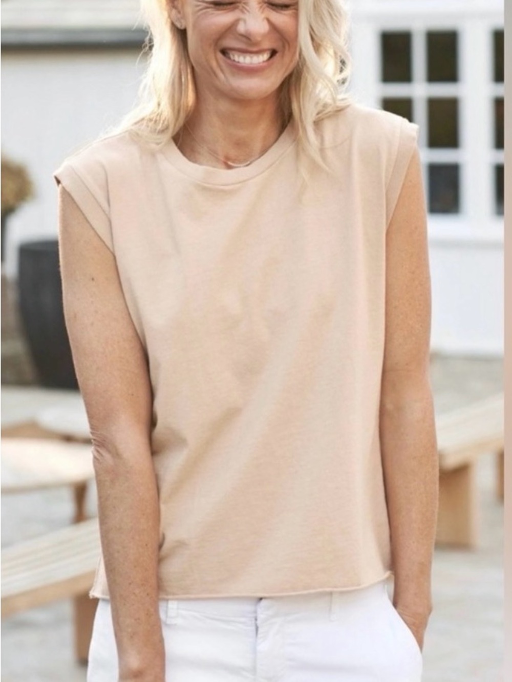 Frank & Eileen Sleeveless Crewneck Tank Top in Light Beige